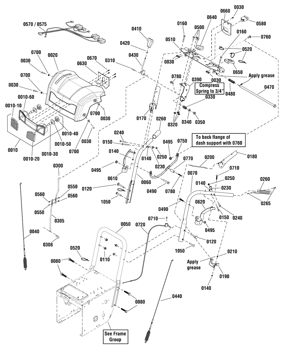 Handle And Controls Group Diagram and Parts List for 1696482-00-BP2132SE  Briggs and Stratton Snow Blower